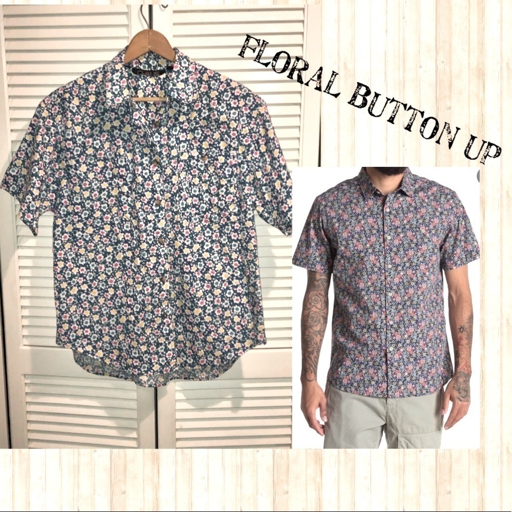 Claus Vintage Mens Short Sleeve button up floral Shirt Size Large